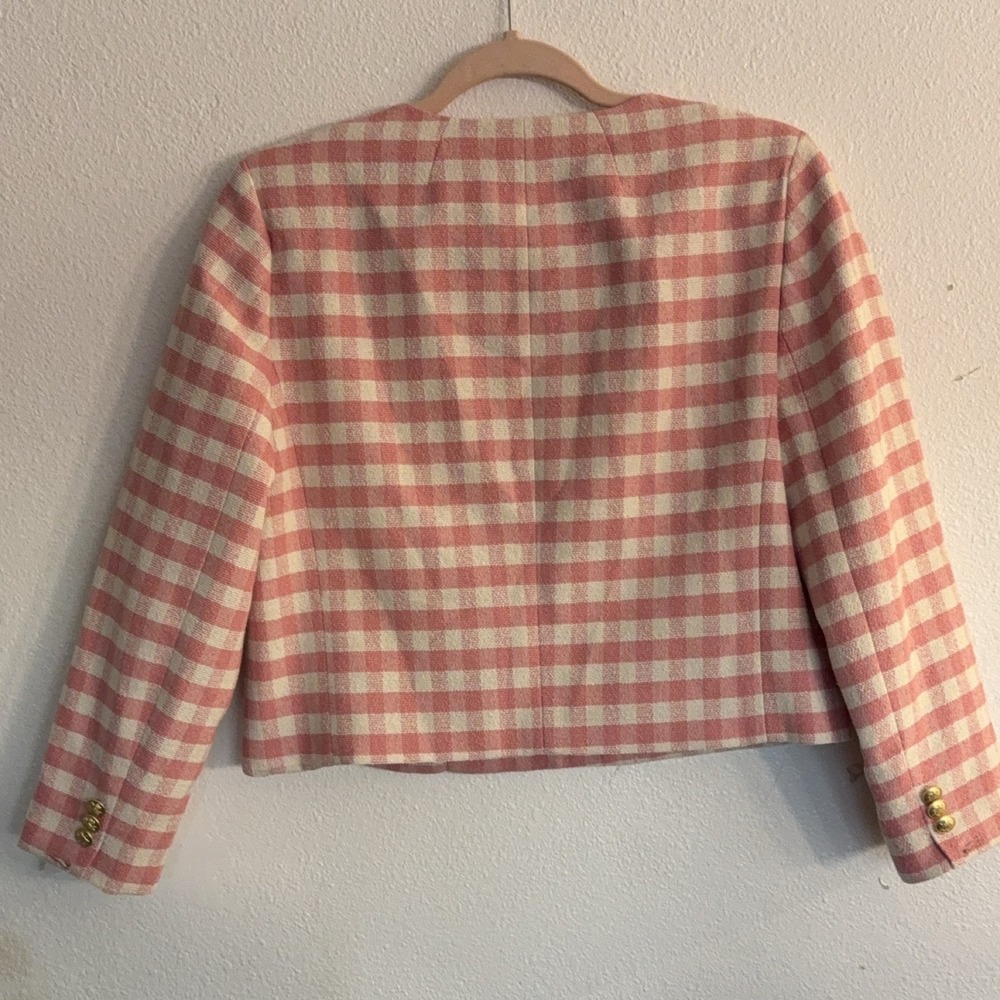 J.Crew Louisa Lady Jacket Women's 8 Pink White Tweed Gingham Gold Button - Picture 4 of 5